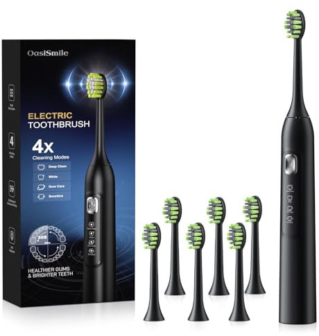 Elektrische Zahnbürste für Erwachsene mit 6 Dupont Bürstenköpfen, 42000 VPM Schallzahnbürste, 4 Putzmodi, 120 Tage ultra-lange Akkulaufzeit, IPX7 Wasserdicht, 2 Minuten Smart Timer (Schwarz)