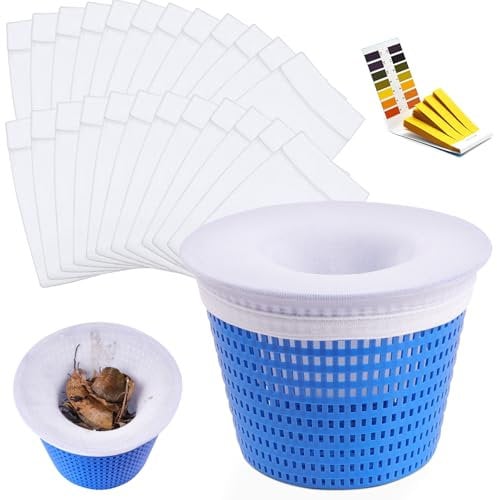 AQhui Calcetines Desnatadores de Piscina 24 Unidades, Red de Tamiz Reutilizable para Cesta de Desnatador, Calcetines Filtrantes para Desnatadores de Superficie Filtración Fina de Hojas de escoria