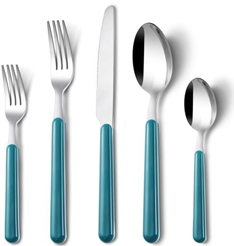 BEWOS Juego de Cubiertos de 60 Piezas, Servicio para 12, Juego de Cubiertos de Cocina, Juego de Tenedores, Cuchillos y Cucharas Azul Oscuro, Juego de Cubiertos de Acero Inoxidable para Casa y Fiestas