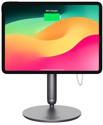 LULULOOK Actualización Soporte magnético de Carga inalámbrica para iPad Pro 11'' 1/2/3/4th,iPad Air 10.9'' 4/5th,Soporte Plegable de Aluminio Base giratoria de 360° para iPad Air 11'' M3/M2,con Cable