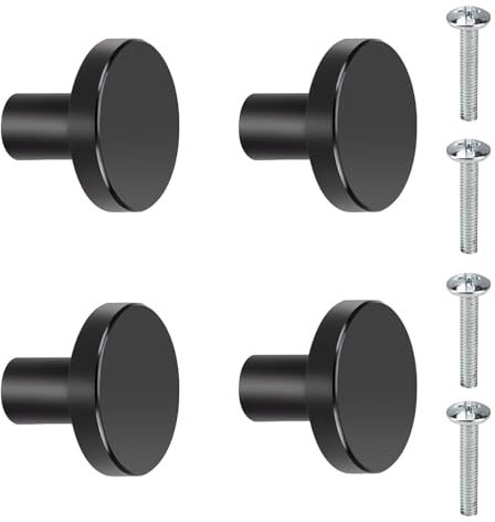 4 Pcs Black Drawer Knobs,Round Small Cabinet Knob,Wardrobe Cupboard Door Handles,Duty Cupboards Drawers Handle Mit Screw Replacement Set for Chest Draw Wardrobes Brushed Bathroom Bar Pulls(25x20mm)