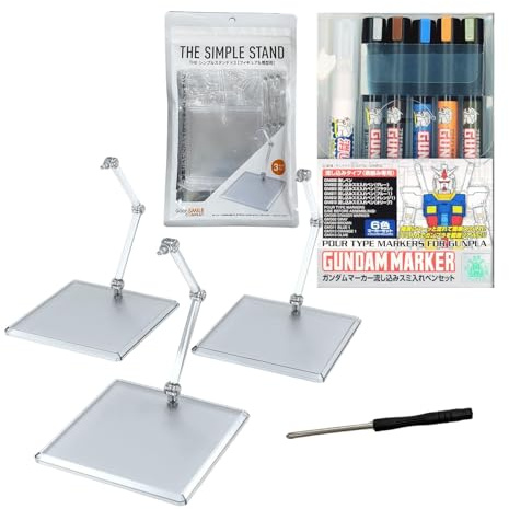 GSI Creos Marker Set & The Simple Stand (for Figures & Models) 3Piece Display Stand Set & 3mm(0.12 inches) Phillips Screwdriver (GMS122 Pour-Type Panel Liner Marker Set)