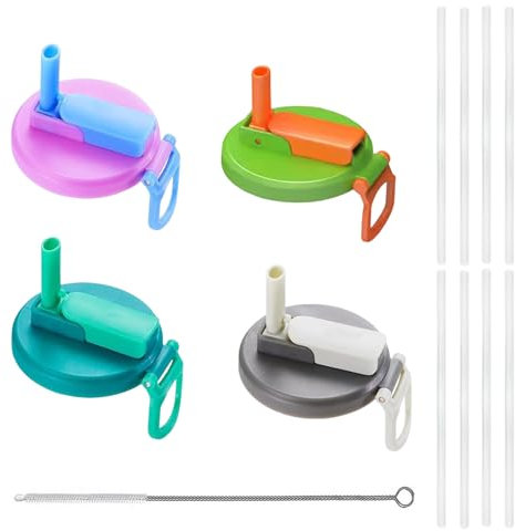 4 Pcs Soda Can Lids With Straw, Can Lid for Fizzy Drinks, Soda Cans Lids,Reusable for Outdoor Activities and Family Gatherings for Adults and Kids (8 Straws and 1 Cleaning Brush)
