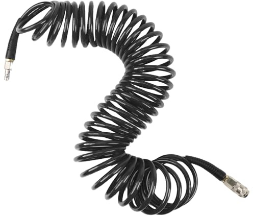 ANOMM Tubo Aria Compressa Spirale 10 Metri, 9.5mm OD 6mm ID, Tubo Flessibile Spiralato per Aria Compressa, Tubi Pneumatico con Attacco Rapido, Nero