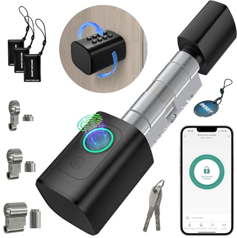 AVATTO Smart Türschloss mit Fingerabdruck und Passwort für 60-90mm Türen, SchließZylinder Länge ist einstellbar, mit Schlüssel, IC-Karte, Unterstützen Smart Life App Fernsteuerung
