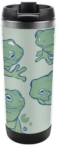 Qjjinxior 13oz/380ml Stainless Steel Insulated Travel Coffee Cup, Cute Frog Travel Mug with Leakproof Lid, Non-Slip Bottom