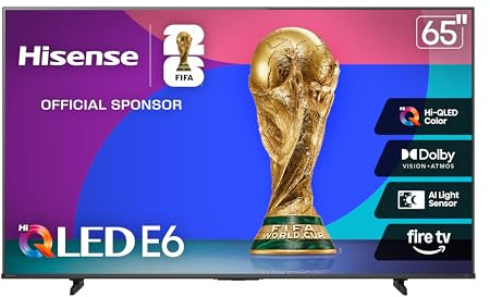 Hisense 65 E6 Cinema Series Hi-QLED 4K UHD Smart Fire TV (65E6QF, 2025 Model) -AI Light Sensor, Dolby Vision · Atmos, Voice Remote with Alexa, Motion Rate 120, HDR 10+ Adaptive, Game Mode Plus