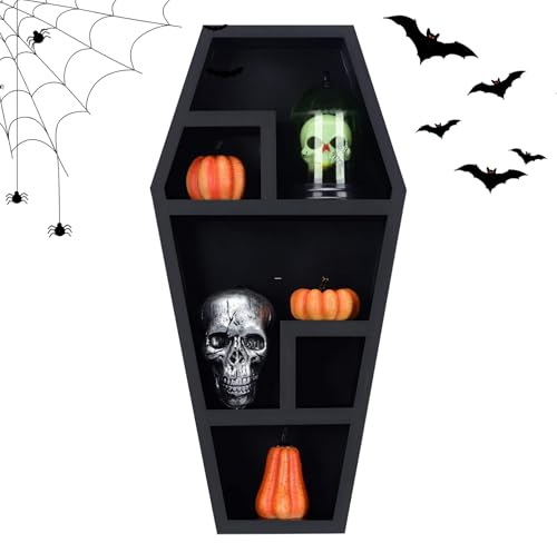 Großes - | Gothic schwebende Sargregale, kreatives Bücherregal, schwebende Regale, gotische Möbel, gruselige Dekoration für Halloween
