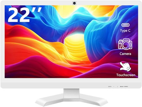 Akntzcs 22 Inch Touchscreen Monitor with Camera @1920x1080P Full HD IPS Panel Built-in Speakers HDMI VGA Ports
