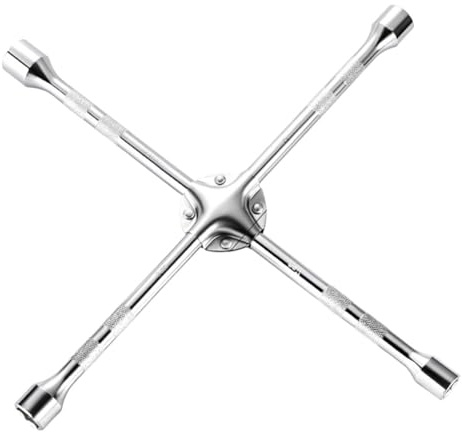 FUANA Vierwege-Lug-Schraubenschlüssel 18/20 Zoll Schwerlast-Kreuz-Steckschlüssel mit 17/19/21/23 mm Stecknüssen für Auto Radmuttern, Silbergrün 18 Zoll