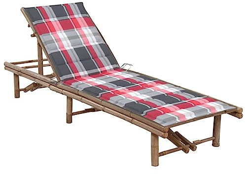 Mandloder Chaise longue de jardin en bambou réglable, avec coussin confortable, 200 x 65 x (30-87) cm, idéale pour jardin, terrasse, piscine, bain de soleil relaxant, heures de lecture