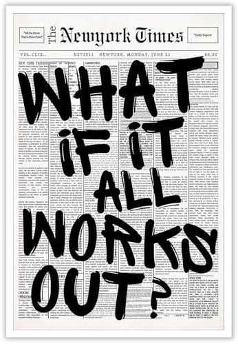 Set of 3 Positive Affirmation Posters - What If It All Works Out Quote, Retro Newspaper Canvas Wall Art for Gallery Wall, Black and White Decor for Bedroom, Office(Unframed,08x12inch(20x30cm))
