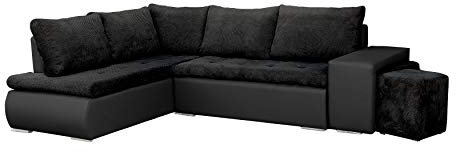 mb-moebel Ecksofa mit Zwei Hocker Sofa Eckcouch Couch mit Schlaffunktion und Bettkasten Ottomane L-Form Schlafsofa Bettsofa Polstergarnitur - 265x280x88cm - BELGRAD (Ecksofa Links, Schwarz)