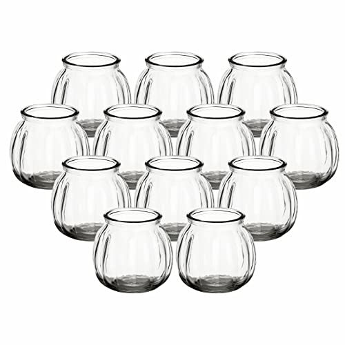 gouveo 24er Set Teelichtgläser Vintage - Teelichthalter 7,9 x 7,4 cm - Windlicht geriffelt für Garten, Terrasse, Balkon - Glas 200 ml für Dessert - Deko-Glas für Hochzeit, Geburtstag, Feier