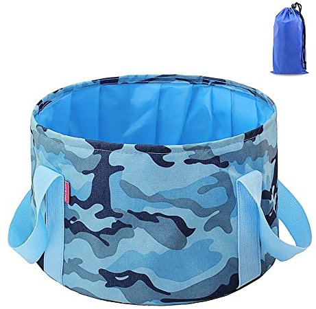 Apanphy® 15 Liter Outdoor Faltschüssel Eimer, Faltbare Camping Waschschüssel aus Langlebigem Oxford Stoff, Platzsparend und Leicht, Camouflage Blau