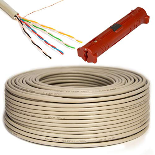 Premium X 50m Telefonkabel 4x2x0,6mm rund Verlegekabel Telefonleitung 8 Adern Fernmeldekabel + Abisolierer