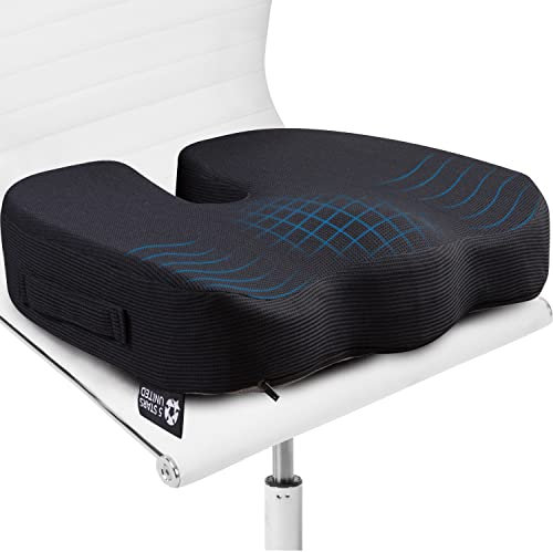 5 Star United, Cojín de Espuma viscoelástica Almohadilla ergonómica para coxis, para Silla de Oficina, Alivio del Dolor de ciática y Lumbar, Antideslizante, portátil, Funda Lavable a máquina - Negro