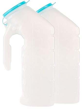Male Urinal with Glow in The Dark Lid (2 Bottles) 32 Oz Urine Bottles for Men - Pee Bottles for Hospitals, Emergency and Travel