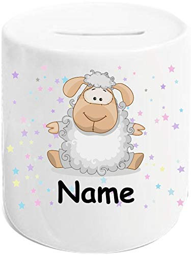 Spardose Sparschwein, Motiv Schaf, Kinder Tier Motive Namen Wunschtext