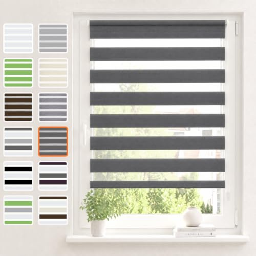 Vkele Doppelrollo Klemmfix ohne Bohren, Anthrazit 60×130 cm (BxH) | Lichtdurchlässig & pflegeleichtes Klemmrollo, Sonnenschutz & Sichtschutz, Duo Rollos für innen Fenster & Türen ohne Bohren