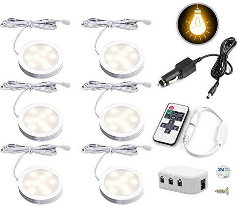 BONFQERT Led Irterior Lights, 6 x 12v Warm Light Spot Lights Kit with Remote Dimming for Campervan, Motorhome