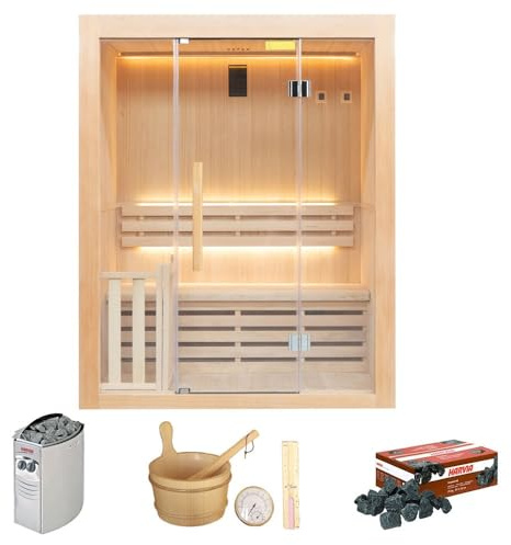 France Sauna - SN-SENSE-3PK - Sauna Traditionnel Sense - Technologie Vapeur - Bois Epicéa 100% Canadien - Verre sécurisé - 3 Places Pack Complet