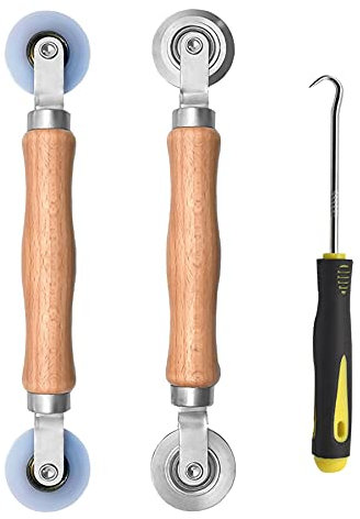 BAYTORY Lot de 3 Outils Pour Ecran de Fenêtre Avec Poignée en Bois et Roues à Roulement en Acier/Nylon, Kit de Réparation de Porte Moustiquaire Facile à Utiliser