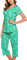 ENJOYNIGHT Pyjama d'été pour Femme - Ensemble de Pyjama à Manches Courtes avec Haut 3/4 de Long - Vêtements de Nuit Deux pièces - S-3XL, Flamant Rose Vert, XL
