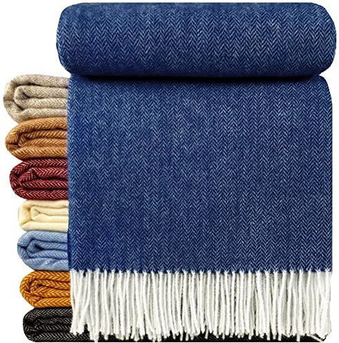 STTS International Wolldecke 100% Schurwolle Wohndecke in versch. Farben 140 x 200 cm Tagesdecke Schurwolldecke Woll-Plaid Tirol (Blau, 140 x 200 cm)