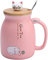 380ml Kaffeetasse，Keramik katzentassen，Wasser Tee Tasse，Teetasse ，hitzebeständige Kaffeetasse mit Löffel Cartoon Katze Deckel Drinkware ，Becher Kinder Cup buero Geschenke（Rosa）