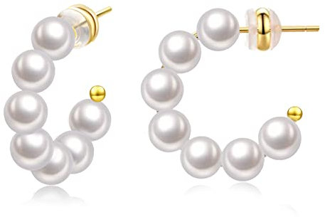 Perle Creolen für Damen Kleine Perle Creolen Hypoallergen Tropfen Ohrringe, 14K vergoldet Leichte Offene Große Kreis Runde Perlen Ohrringe Schmuck Geburtstagsgeschenk für Frauen