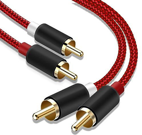 Goalfish RCA Cable, 4FT/1.2M 2-Male to 2-Male RCA Audio Cord Stereo Subwoofer Cable [2Pack, Hi-Fi Sound, Shielded] Auxiliary Cord for Home Theater, HDTV, Amplifiers, Hi-Fi Systems, Speakers,Red