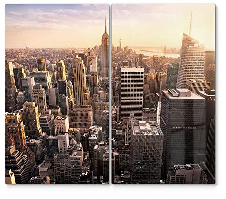 DEQORI Herdabdeckplatten Glas | 2er Set 60x52 cm | Motiv New York City Skyline | Ceranfeld Abdeckplatten in Küche | Herd-Abdeckungen universal | Glasplatten & Schneidebretter für Kochplatte