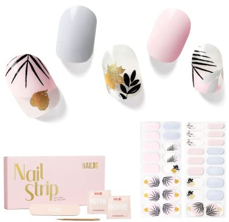 NAILOG Semi Cured Gel Nail Strips, 34 pcs Salon-Quality Gel Nail Stickers, Long Lasting Nail Wraps for Women with Soft Gel Finish, The Oriental