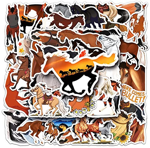 50 Pcs Retro Horse Stickers Set, Self-Adhesive Waterproof Stickers for Scrapbooking, Journal, Album, Phone Case, Laptop, Card Making,Bike,Cartoon Horse Gift Decals for Kids Boys Adult