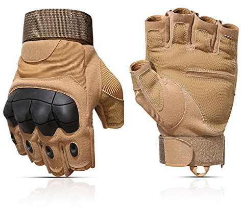 SUJAYU Tactical Fingerless Gloves for Airsoft, Survival, Combat & Driving - Men's Motorcycle Gloves (Tan, Medium)