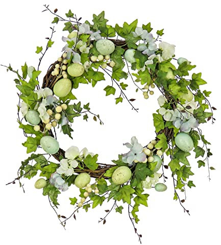 Kdtoll Osterkranz, Türkranz Ganzjährig mit Ostereiern, Türkranz Frühling Groß 45cm, Frühlingskranz Haustür zum Aufhängen, Osterdeko für Draußen, Wand, Fenster