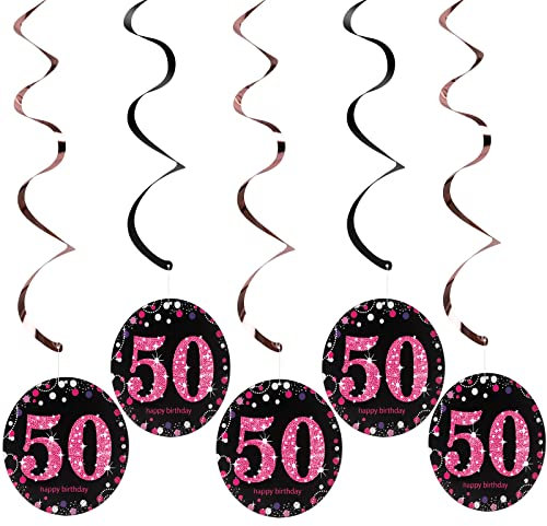 AINIUNIU12 Stück 50. Geburtstag deko, Hängedeko Deckenhänger Spiral Girlanden, Roségold Hängende Strudel Bunt für Jubiläum Party Feier, 50. Geburtstag Deko für Jubiläen, Geburtstage, Partys