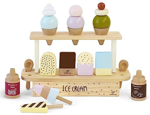 Little Log Giocattolo di gelato in legno per negozio di giochi di ruolo per bambini Giocattolo di legno Dessert fingere di giocare set di cibo accessori cucina per bambini Regali per ragazzi ragazze