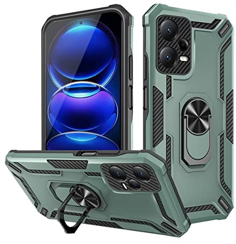 FMPCUON Kompatibel mit iPhone 13 Hülle Cover Silikon Tough Armor Original Schutzhülle Stoßfest Schockabsorption mit magnetischem Ring-Ständer,Schwarzgrün