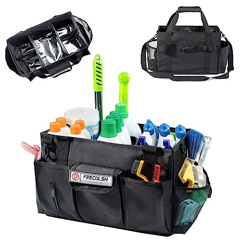 FRECOLSH Großer Reinigungs-Caddy für Reinigungsbedarf, 38,1 cm, Aufbewahrungs-Organizer für Hausreinigung, tragbare Reinigungstasche, Aufbewahrungsbehälter für den Haushalt
