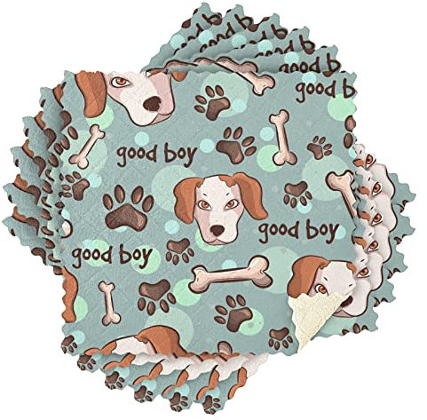 Cartoon Hunde Küche Geschirrtücher 6 Stück Reinigungstücher zum Trocknen von Geschirr Schrubben Waschlappen für Spüle Kochen Backtisch 27,9 x 27,9 cm Hunde mit Pfoten und Knochen