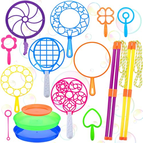 Lenwen Giant Bubble Wands Set 16 Pcs with Tray, Mixed Size