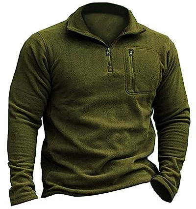 Beotyshow Herren Fleecepullover Militär Outdoor Fleecejacke Taktisch Sweatshirt Trekking Jacke Männer Half Zip Pullover Microfleece Sweatpullover Armee-Grün XL