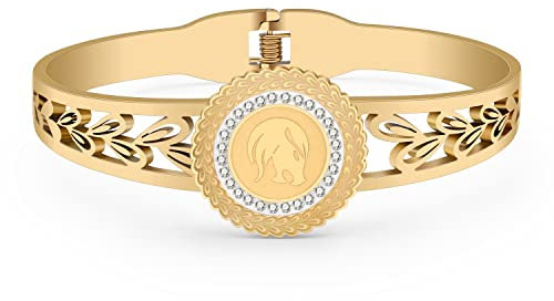 BAMAY Edelstahl 12 Sternzeichen Armband Armreif Konstellation 18K Gold Armbänder für Frauen Mädchen Charms Fische Geschenke (Vergoldet Leo Armband)