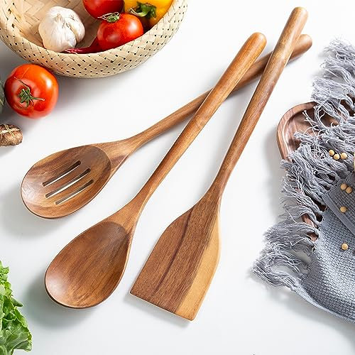 Long 17inch Giant Wooden Cooking Utensil,Large Wooden Kitchen Cooking Spoon Utensils 3PCS (Corner Spoon+Slotted Spoon+Spatula), Big Wood Scoop for Heavy Stewing Food Service for Serving Heavy Food