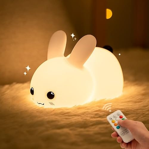 LED Nachtlicht Kinder RGB Farbwechsel | Nachtlicht Baby ohne verschluckbare Kleinteile | Stilllicht dimmbar Timer | Nachtlicht Einhorn mit Touch USB | Hase