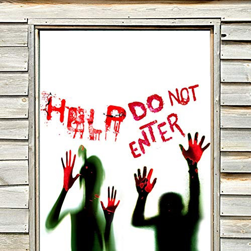 Halloween Deko Fensterbilder, Gruselig Halloween Deko Fenster, 2 Stück Halloween Sticker Blutige Scherenschnitt, Halloween Türdeko, Grusel Halloween Fensterdeko für Halloween Party Deko 55*110 CM