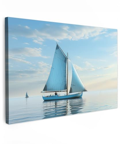 MuchoWow© Impression sur Toile Photo Peinture 120x80 cm Tableau Decoration Murale Chambre Salon Maison Deco Cuisine Voilier - Lac - Eau - Maritime - Nature