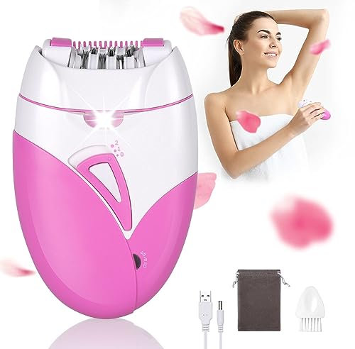 URAQT Epilierer Damen, Epiliergerät für Haarentfernung mit Massagerollen, Sanfte Langanhaltende Epilator Damenrasierer, Rasierer Aufsätze für Körper, Peeling, Reinigung, Tasche, Geschenk Frau(Rosa)